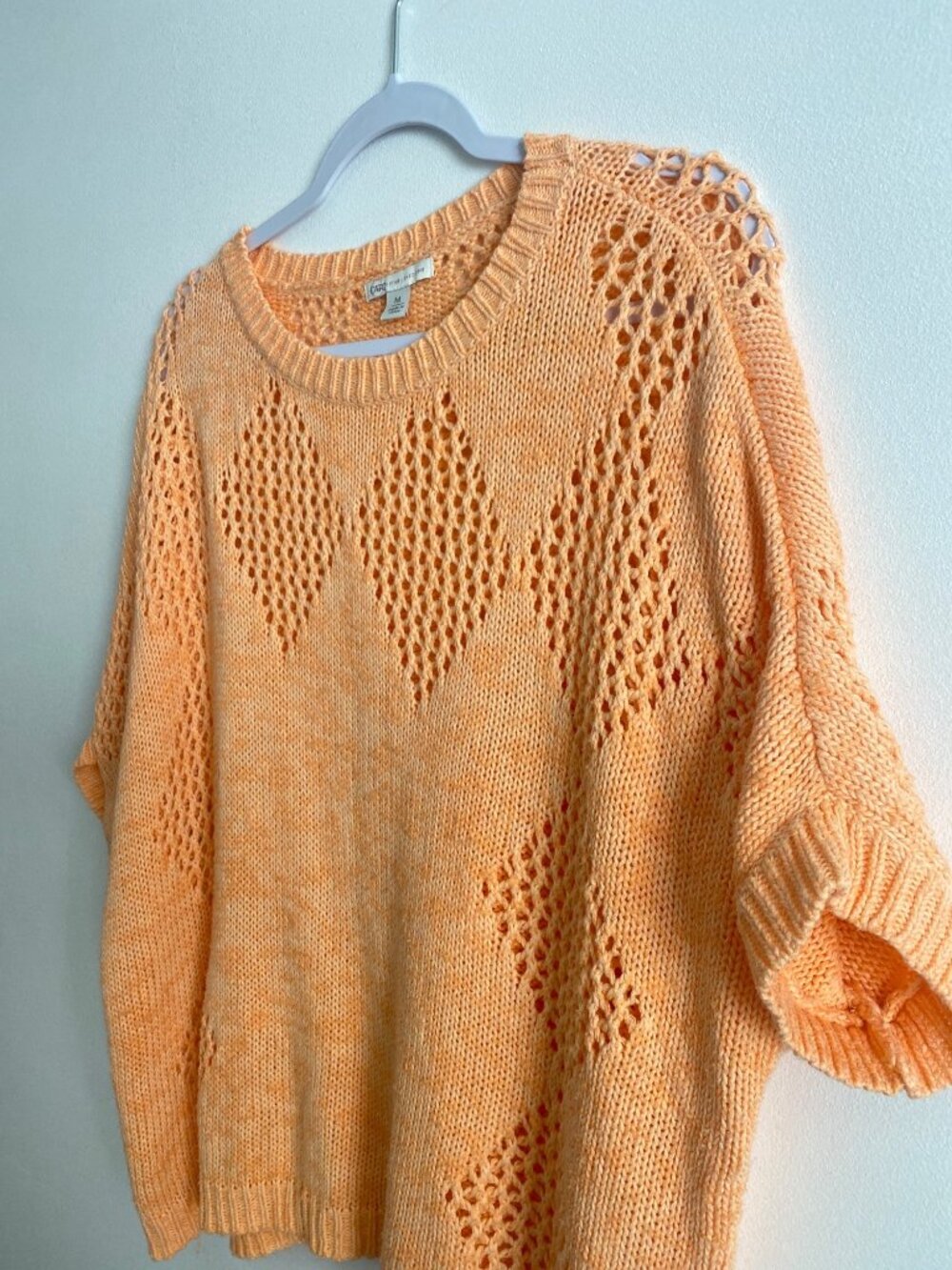 Cato Women's Peach Open Knit Diamond Pattern Sweater Size M - Picture 2 of 6